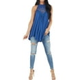 thumbnail image 3 of Women Crochet Cutout Keyhole Back Ruched Sleeveless Halter Neck Plain Tank Top, 3 of 5