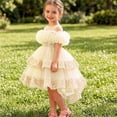thumbnail image 7 of Flower Girls Dress Tulle Spaghetti Strap Pearl Belt Ruffle Hem Xmas Party Formal Beige 2-3Years, 7 of 7