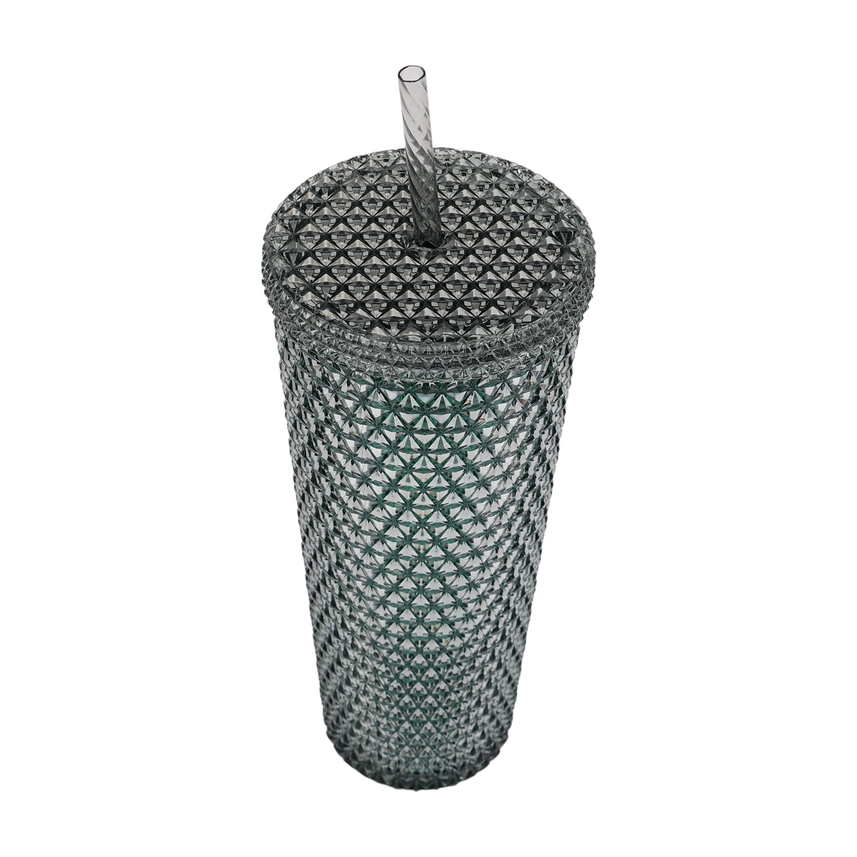 Way to Celebrate Halloween 26 oz Plastic Double Wall Insulated Iridescent Textured Tumbler with Straw and Handle, Black, Green Foil