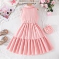 thumbnail image 4 of EnJoCho Girls Summer Dress Pearl Turn Down Collar Boho Beach Tank 𝖲undress Casual Smoc𝗄ed Tiere𝖽 Maxi Dresses 2-8 Years, 4 of 6