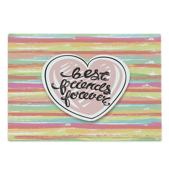 Best Friend Cutting Board, Illustration of Typography in a Heart on a Colorful Striped Backdrop, Decorative Tempered Glass Cutting and Serving Board, in 3 Sizes, by Ambesonne