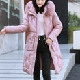 thumbnail image 2 of IROINNID Women's Parka Coat Long Sleeve Solid Color Hoodie Outwear, Casual Glossy Long Cotton-Padded Coat, 2 of 5