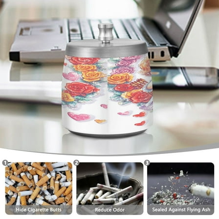 YAZAOO Ashtray for Cigarettes Stainless Creativity Cupid with Heart and Flowers Pattern Steel Smokeless Ashtrays