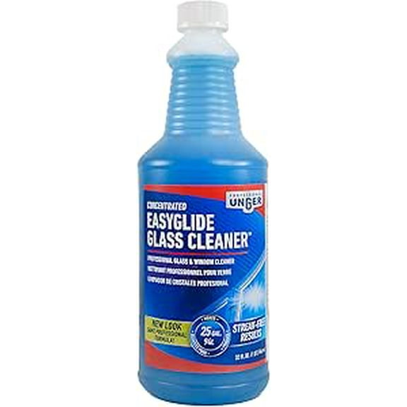 Unger Professional Streak-Free EasyGlide Glass Cleaner Concentrate, 32 oz – Ammonia-Free, Makes 25 Gallons of Solution , Safe for Tinted Windows, LOW-E Glass, Windshields & Mirrors