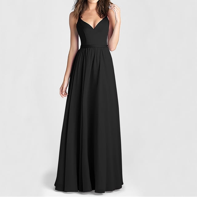 Fankiway Mode Femmes Été Décontracté Uni Col en V Camisole Sans Manches Robe Longue Robes de Plage Grande Taille Robes Femmes