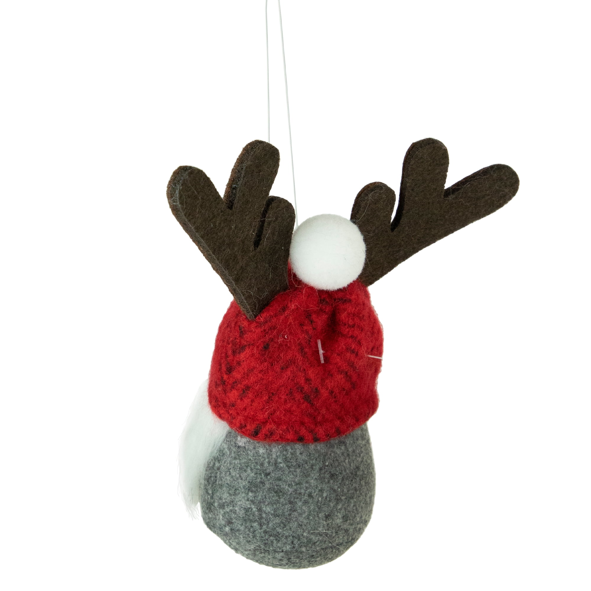 5" Red and Gray Santa Gnome with Moose Antlers Christmas Ornament Decoration