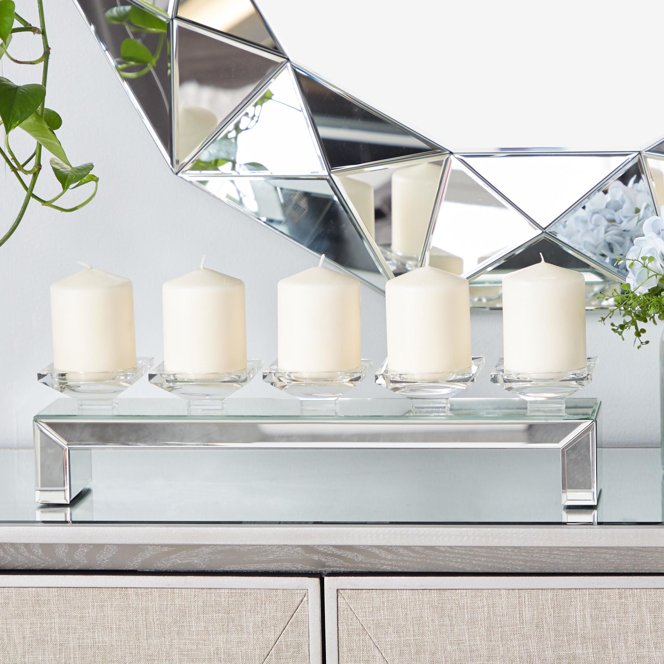 DecMode 5 Holder Silver Glass Pillar Candelabra with Mirrored Accents