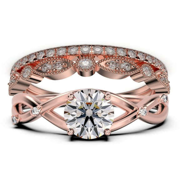 Gorgeous Rings Boho & hippie 2.10 Carat Round Cut Diamond Moissanite Engagement Ring, Unique Wedding Ring, Trio Rings Set in 925 Sterling Silver With 18k Rose Gold Plating, Promise Ring