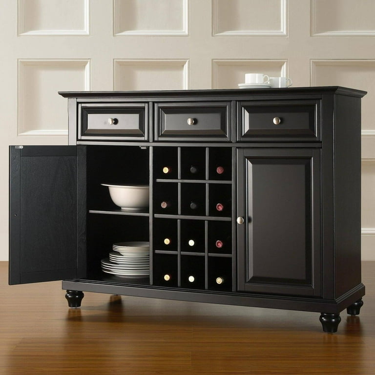 Cambridge Buffet Server Sideboard Cabinet with Wine Storage In Black Finish