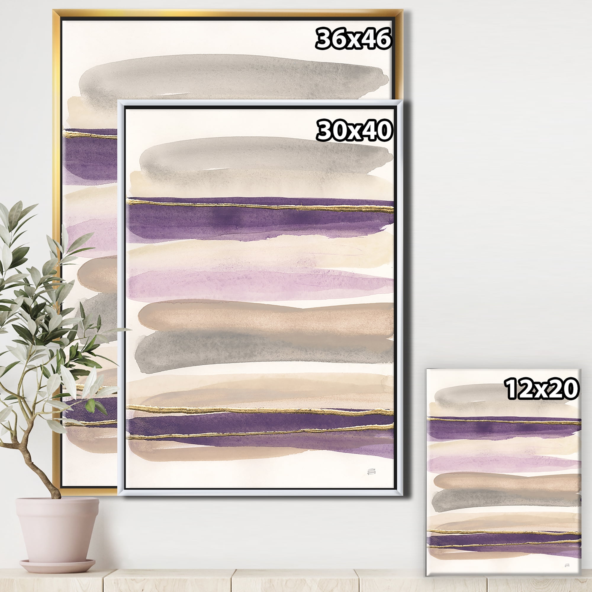Designart ' Shape of Glam Purple ' Shabby Chic Framed Canvas