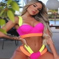 thumbnail image 1 of Traje de baño de dos piezas con costuras de color y soporte de acero fruncido, bikini sexy para mujer, traje de baño de playa, 1 of 6