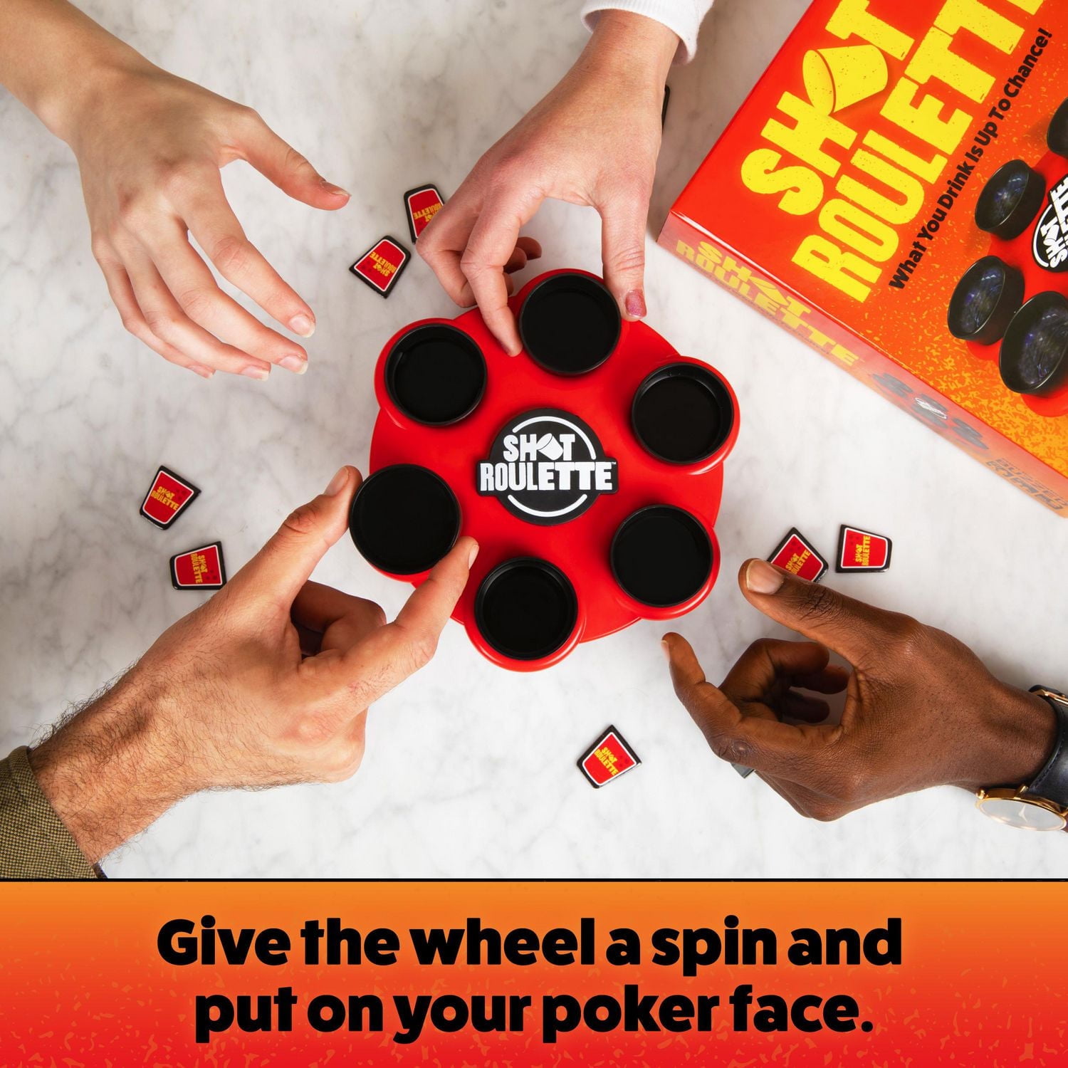 Shot Roulette : Le jeu à boire avec roue de roulette par Buzzed pour adultes, comprend 1 roue de roulette, 6 verres et 12 jetons