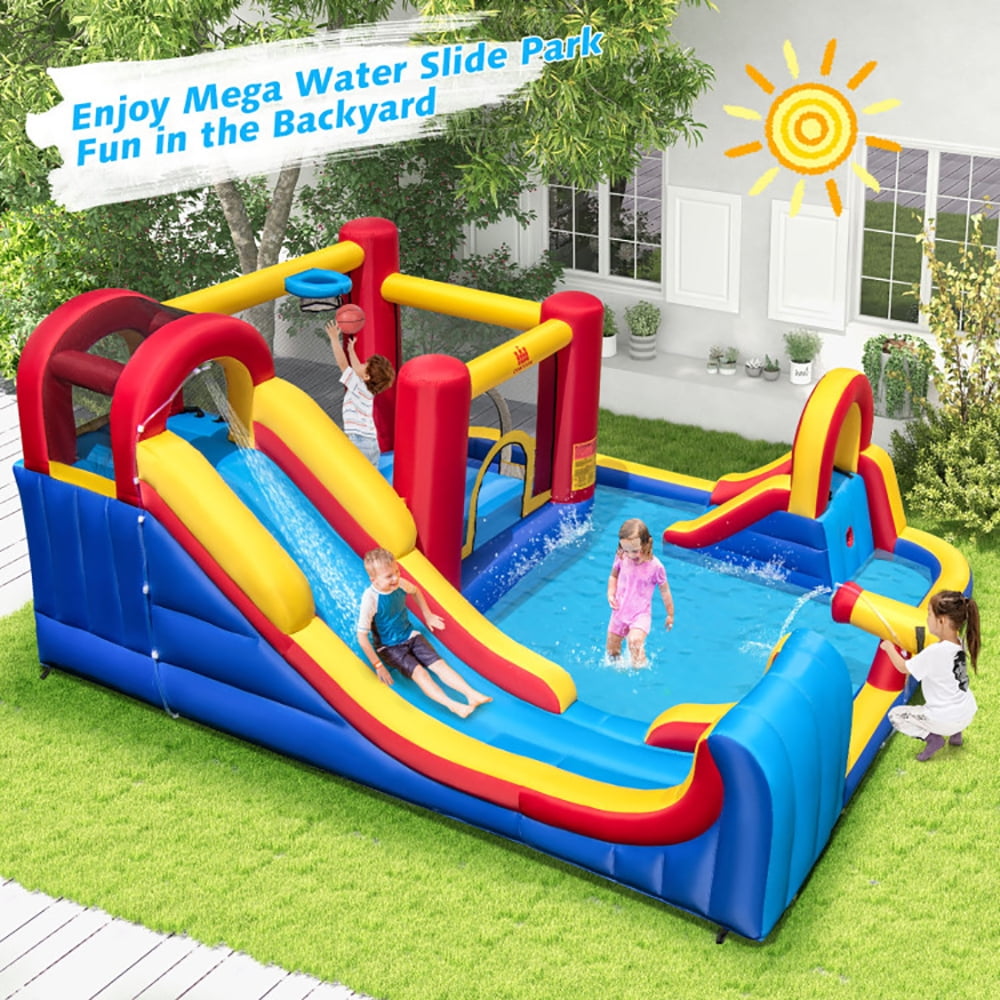 Aimee Lii 7 in 1 Outdoor Inflatable Bounce House with Water Slides and Splash Pools with 735W Blower, Playhouse for Kids Outdoor