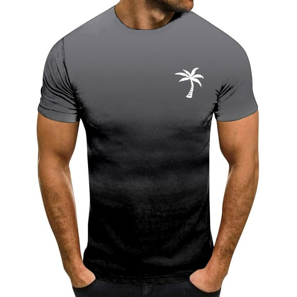 LUOGENLI Male T-shirts for Mens Coconut Tree Gradient T Shirt Men's Solid Color Short Sleeve Print T Shirt Top Mens T-shirts Graphic Tees Funny Easter Mens T-shirts Graphic Tees Valentines Black XXXL
