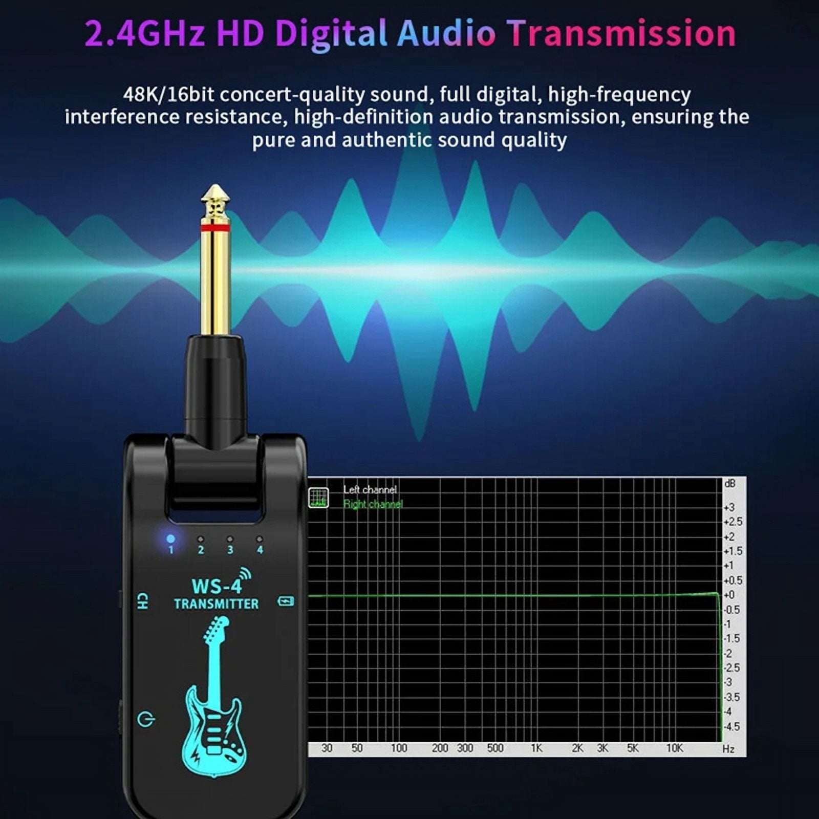 2.4G Wireless Guitar System Rechargeable Guitar Transmitter Receiver 48K/16bit Real-Time Transmission Rotatable Plug,A
