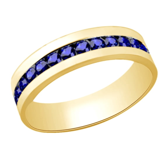(2cttw) Round Cut Simulated Blue Sapphire Men's Eternity Wedding Band Ring In 14k Solid Gold With Ring Size 4