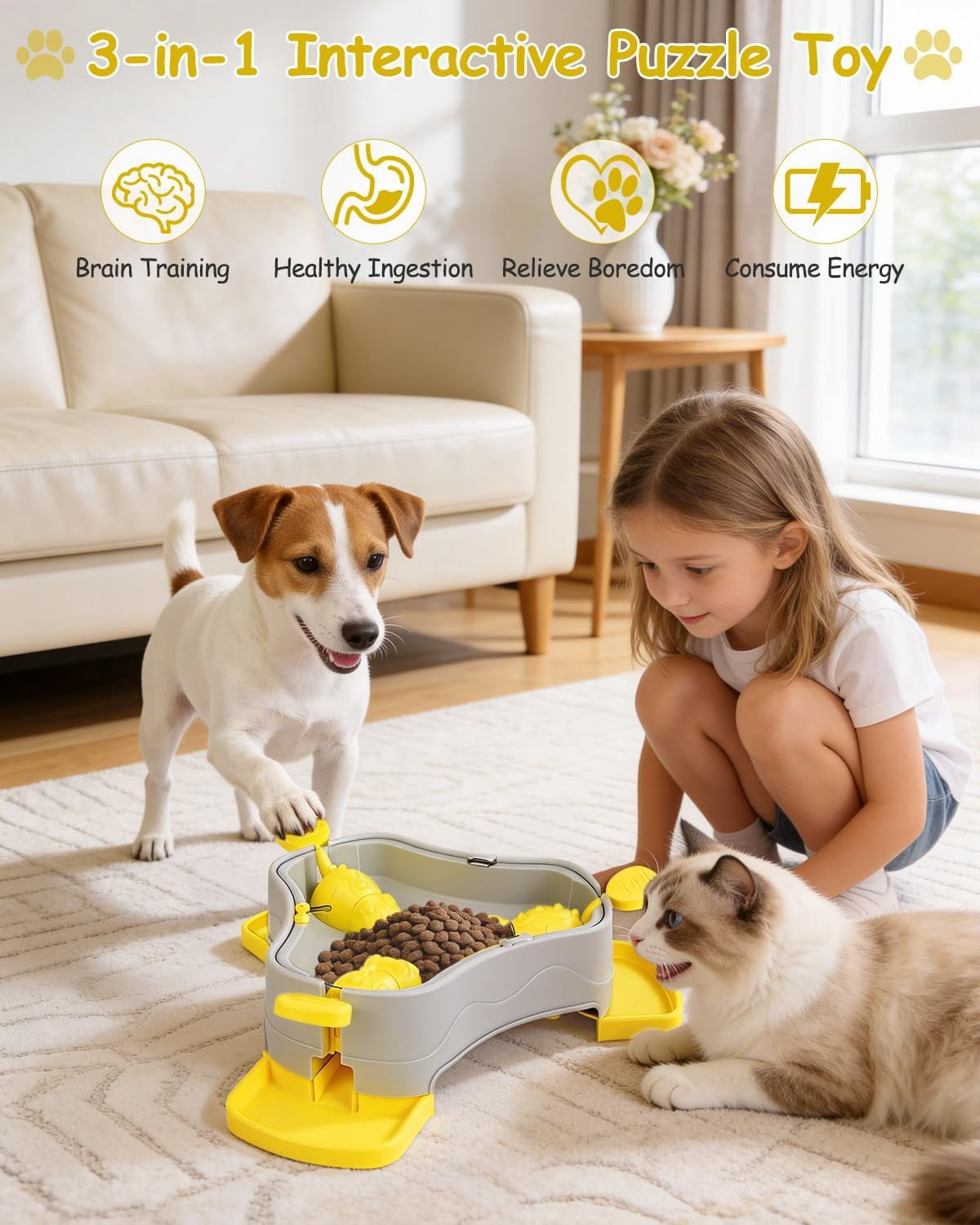 3-in-1 Press-Type Dog Treat Dispenser Puzzle Toy with No-Slip Slow Feeder for Interactive Brain Training and Enrichment for Smart Dogs and Cats, 3 Color Options