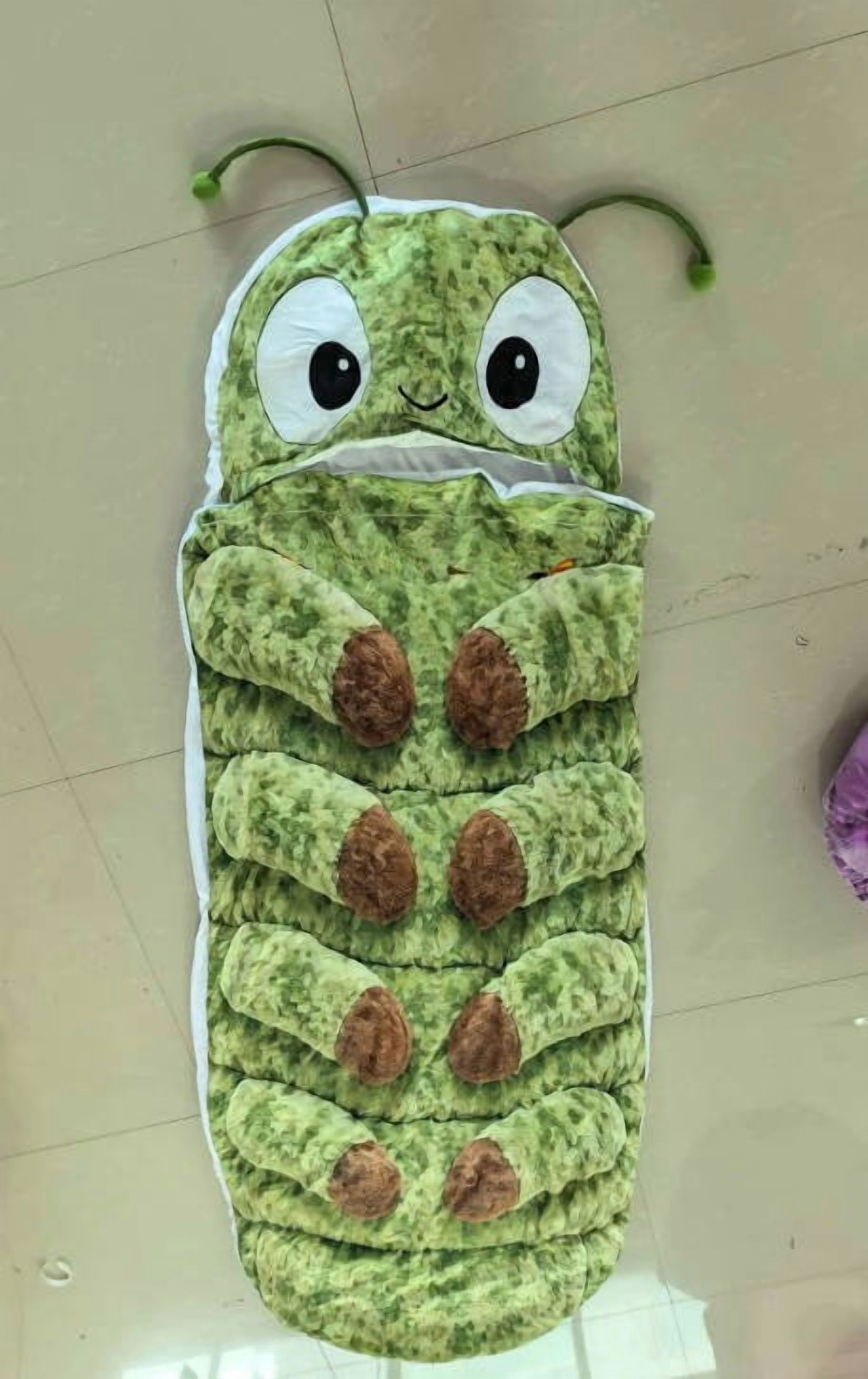 Caterpillar Shaped Plush Sleeping Bag for Adults, Cozy Hugging Cocoon Sleeping Bag with Pull Cord, Soft Fleece Wearable Lounger for Napping, Reading, and Movie Nights,74.8*29.9 in.Green
