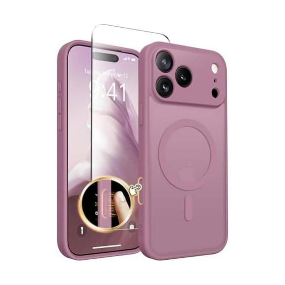 ZHU997 Magnetic for iPhone 17 Pro Max Case, Upgraded [Full Camera Protection] [Compatible with MagSafe] Protective Translucent Matte Women Girl Phone Case Cover, Black Currant