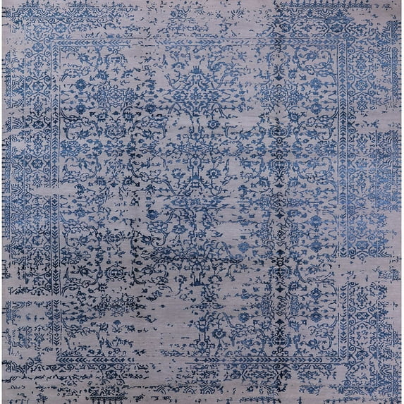 Ahgly Company Machine Washable Indoor Square Industrial Modern Azure Blue Area Rugs, 3' Square