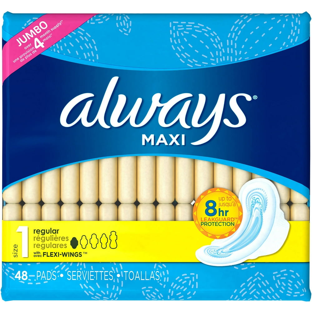 Always Maxi Pads with Wings, Regular, Unscented, Size 2 (Choose your