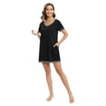 thumbnail image 4 of Women's Short Sleeve V Neck Sleepshirts With Pocket Ladies Home Pajamas Soft Comfy Nightdress,Lightweight Fabric,S-3XL,Black, 4 of 6
