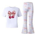 thumbnail image 5 of Gaexia Toddler Girl Lounge Set,Valentine's Day Girls Outfit Cute Bow Heart Print Short Sleeve Top With Flare Leg Pants Toddler Two Piece Matching Fashion Clothes,7-8 Years, 5 of 6