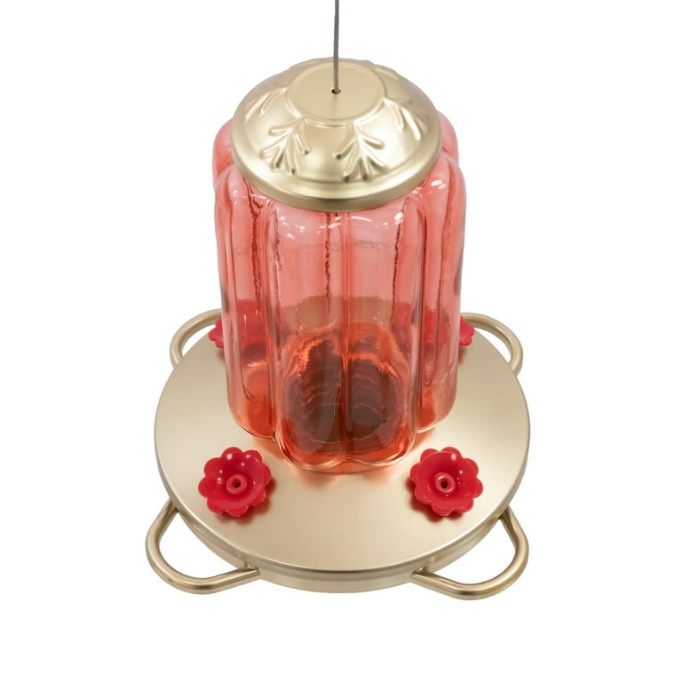 Vibrant Life Pink Glass Antique Hummingbird Feeder, 32 oz