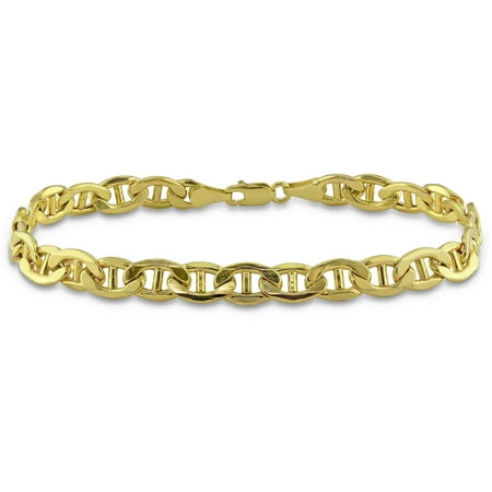 Mens Gold Figaro Bracelet - Miabella Men's 10kt Yellow Gold Mariner Bracelet, 9