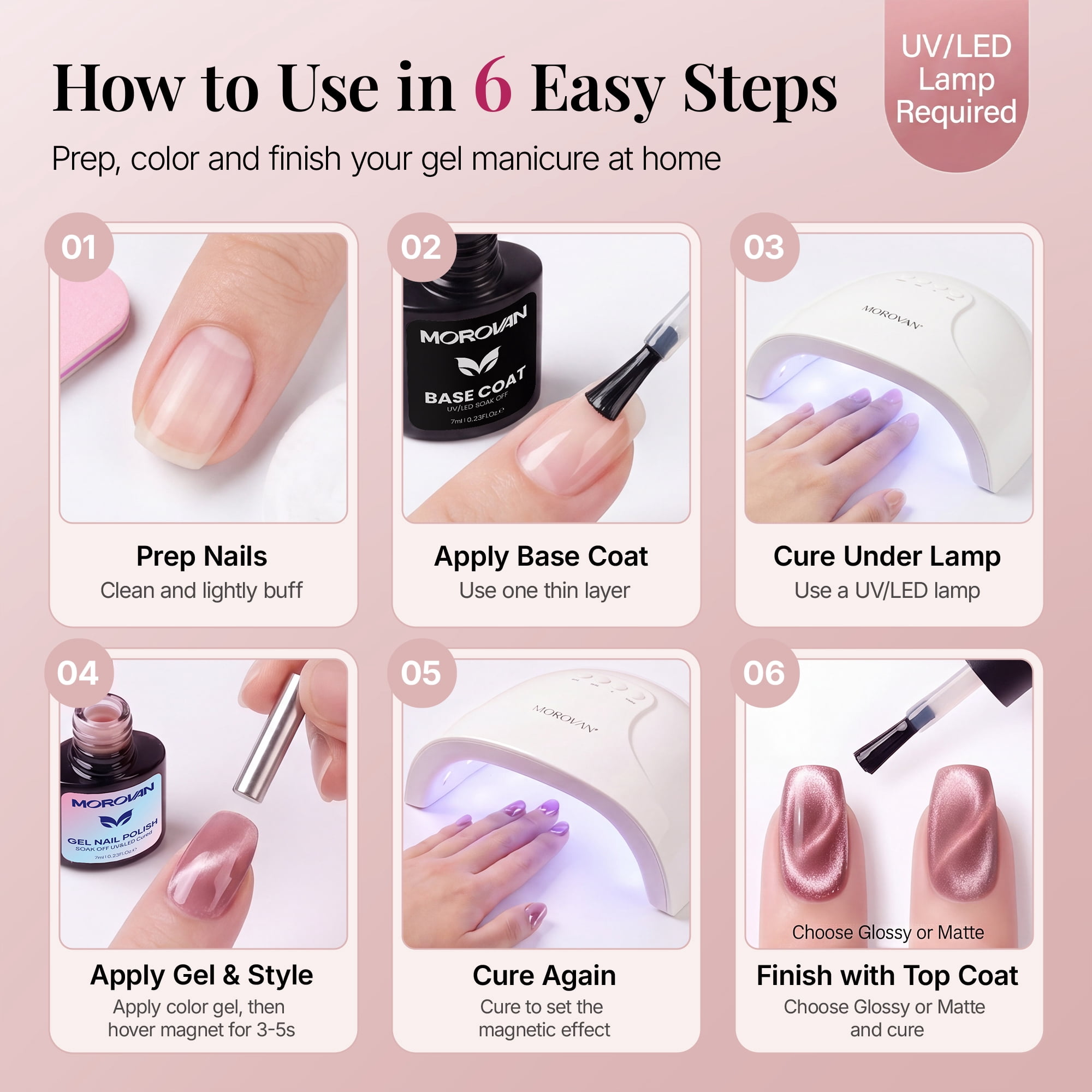 Morovan Nude Pink Cat Eye Gel Nail Polish Set with Magnet,10 Sheer Magnetic Gel Colors with Base & Top Coats for Elegant DIY Manicure