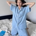 thumbnail image 1 of Pijamas a cuadros para mujer, moda coreana Ins Sle, pantalones cortos de manga corta, conjunto de ropa de casa rosa para estudiantes en línea, 1 of 4