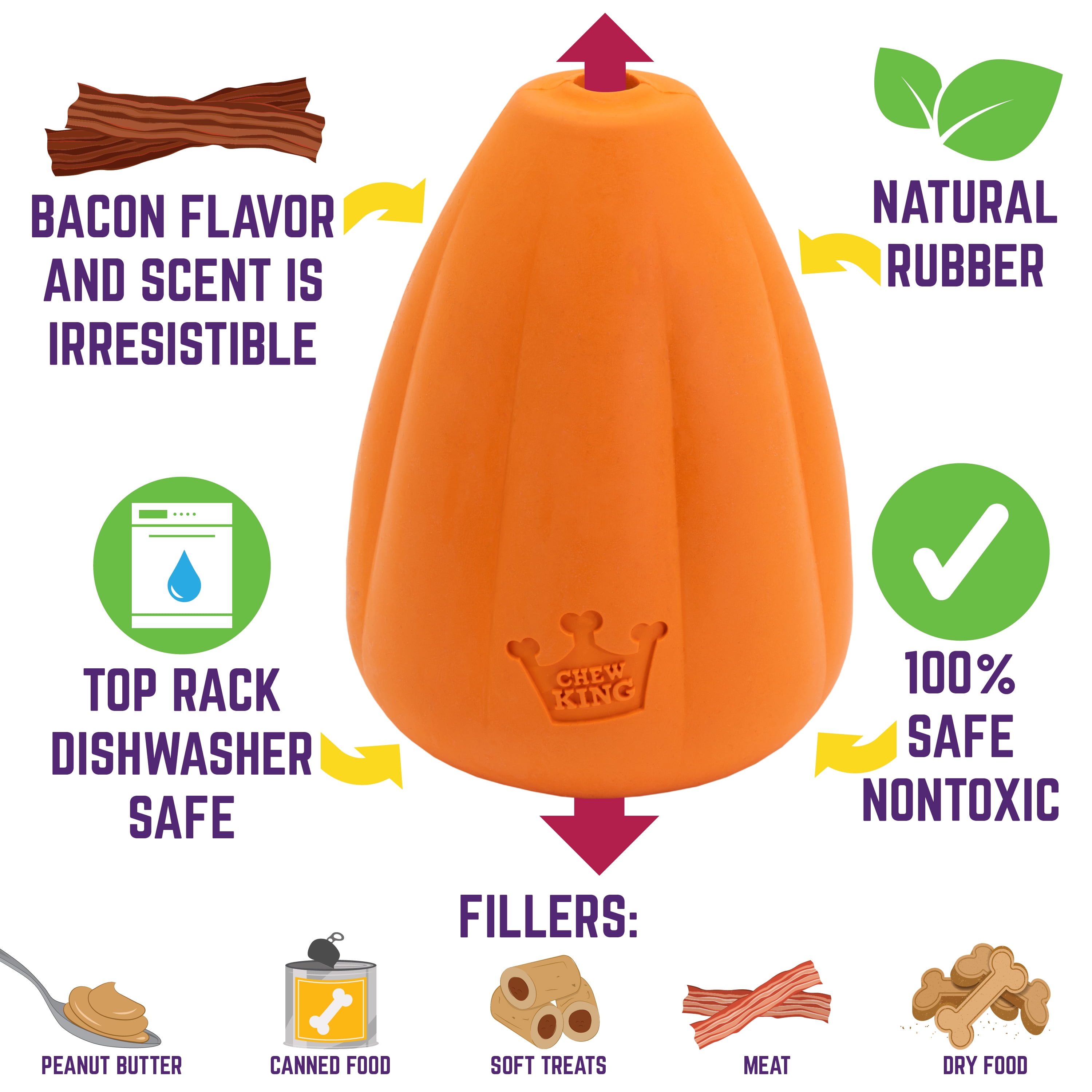 Chew King By Mammoth Extremely Durable Natural Rubber Bacon Flavor Treater- X Large