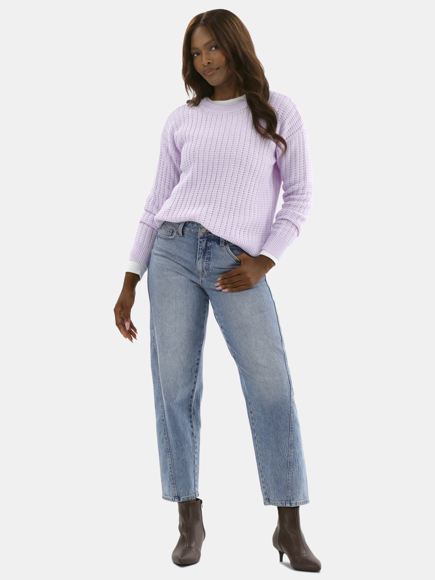 Time and Tru Women's and Women’s Plus Textured Stitch Sweater, Midweight, Sizes XS-4X