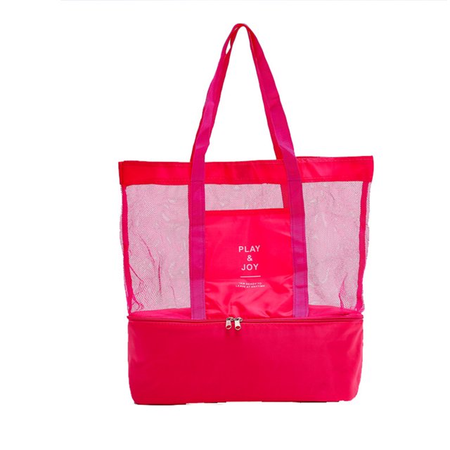 Sonducket Bolsa de hombro transparente de malla de alta capacidad, bolsas de Picnic portátiles de conservación de calor de doble capa, bolsa de Envolturas para manijas de equipaje Rosa roja