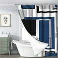 thumbnail image 5 of LFEEY Navy Blue Plaid Abstract Shower Curtain, Modern Neutral Geometric Waterproof Fabric for Bathroom with Hooks, 72x78 inch, 5 of 5