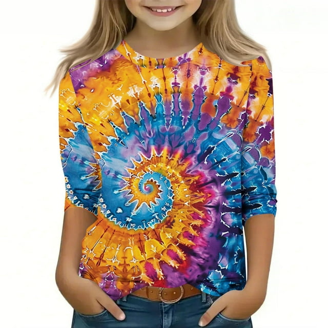 YUNAFFT Hauts Imprimés Décontractés Extensibles pour Filles Manches 3/4 et Longues Col Rond Tee-Shirts pour 4-14 Ans