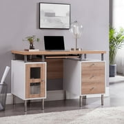 Elsy 3-Drawer File Cabinet Two-Tone Desk with Keyboard Tray, Power Outlets, USB Ports Charging Station, Metal Legs - 47.2" Wooden Computer Writing Desk Gaming Sturdy Home Office Desk- White