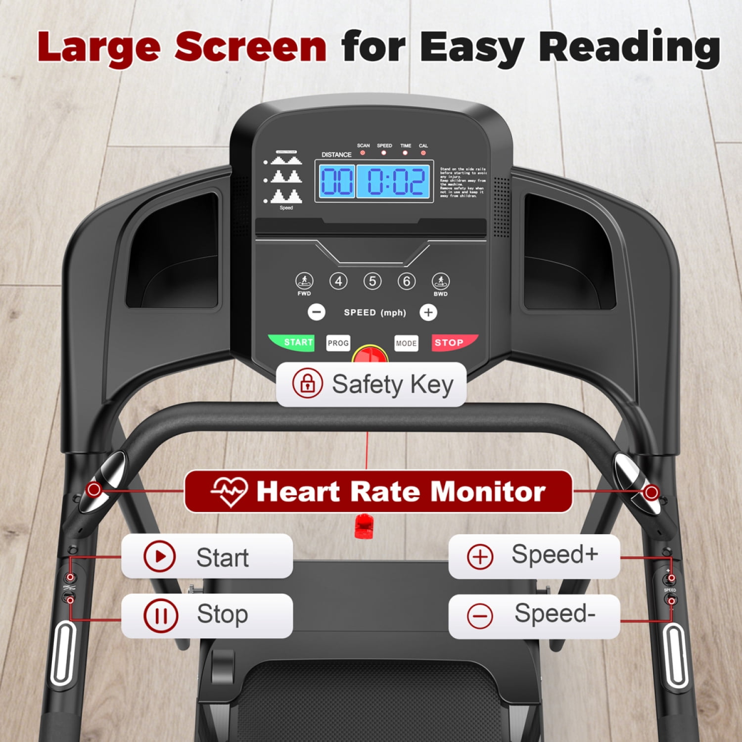 FENGFAN Foldable Senior Walking Pad Treadmill, 300 Lbs Capacity with Large LED Display & Long Handrail, 1 Pack