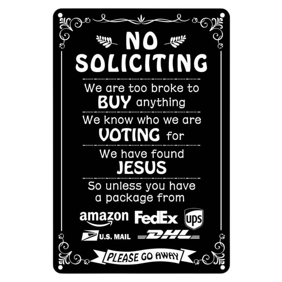 GJX No Soliciting Tin Sign,Humorous No Soliciting Sign No Sales Tin Plaque,Clear and Direct Message Long-lasting Iron Material No Soliciting Sign,Multicolor,11.8*7.8In