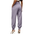 thumbnail image 4 of Women's High Waist Pleated Suit Jogger Pants Tapered Ankle Cuff Dress Trousers Loose Fit Business Casual Work Pants with Pockets Purple, 4 of 6