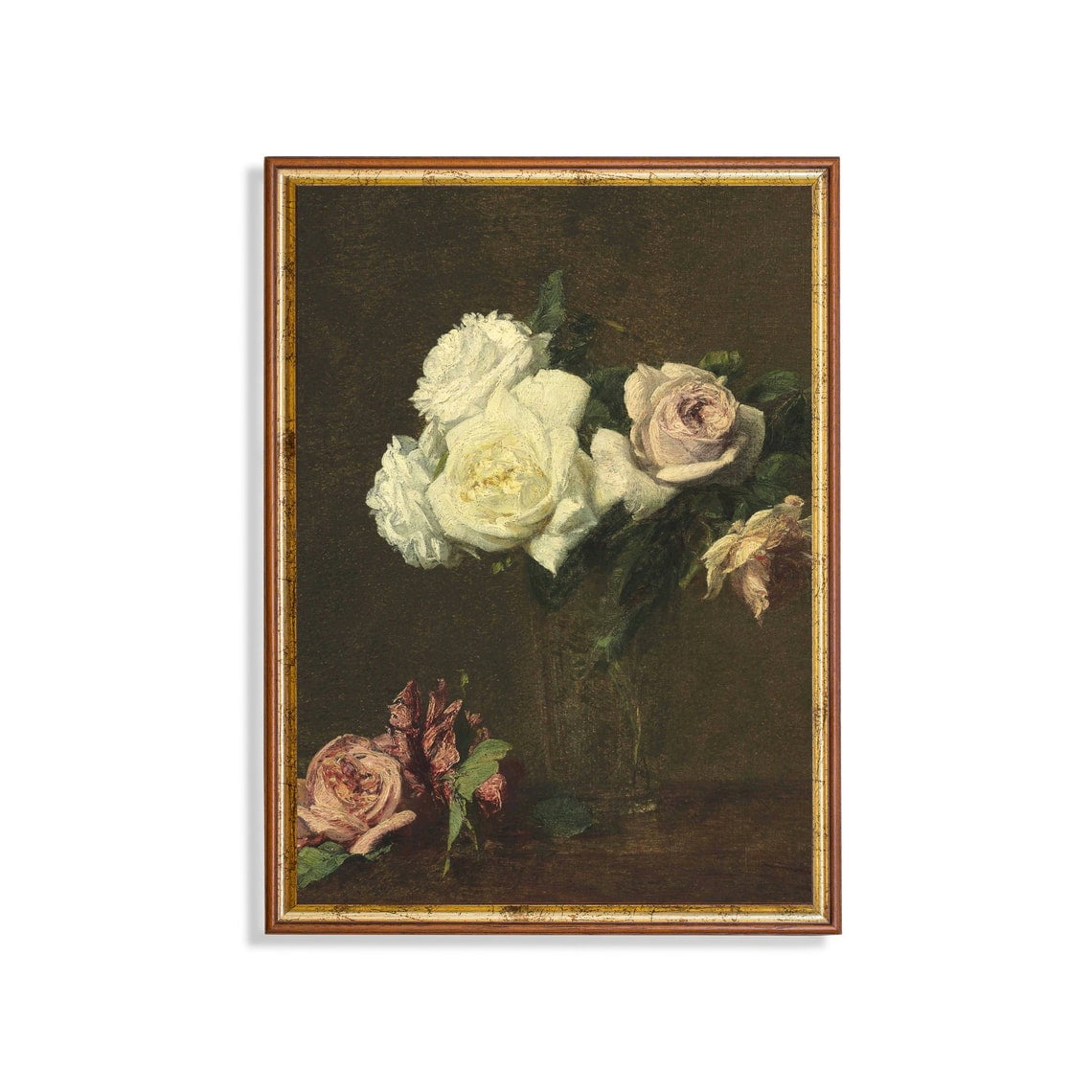 Vintage Rose Still Life Antique Floral Wall Art Botanical Bedroom And Living Room Decor