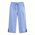 thumbnail image 5 of PWPSG Womens Split Hem Capri Pants, Drawstring Waist with Side Slit Design, Wrinkle Resistant Fabric with Loose Fit for Everyday Styling Blue S, 5 of 7