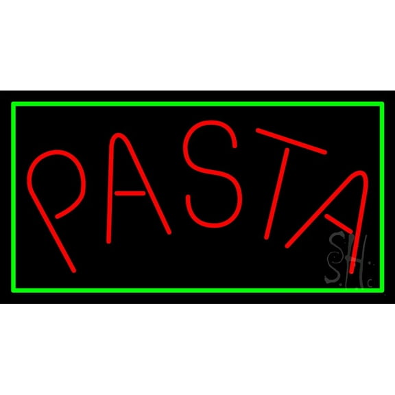 Red Pasta With Green Border LED Neon Sign 20 x 37 - inches, Black Square Cut Acrylic Backing, with Dimmer - Bright and Premium built indoor LED Neon Sign for restaurant window and interior decor.