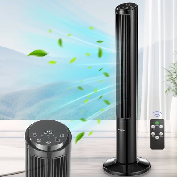 FOHERE 40'' Tower Fan for Bedroom, Quiet Bladeless Oscillating Fan with Remote Control, 12 Speeds, 4 Modes,12H Timer, LED Display, 25ft/s Velocity, Standing Floor Fans for Home Room Office