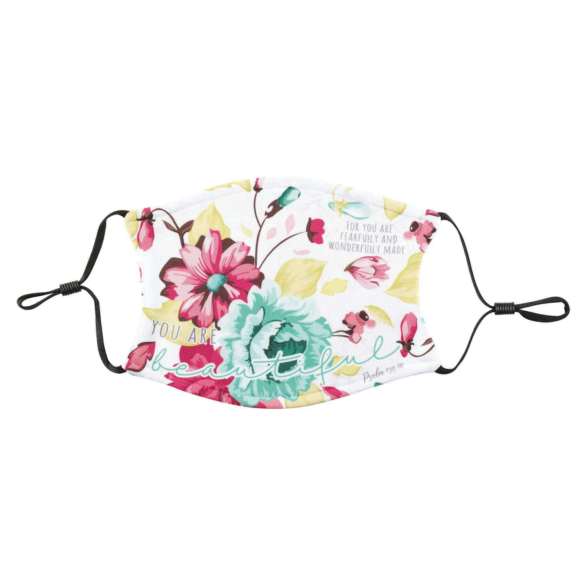 You Are Beautiful Floral Pink One Size Cloth Fabric Fashion Face Covering Mask