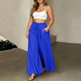 thumbnail image 2 of ibiyuan Women Textured Pleated Wide Leg Trousers, Elastic High Waist Flowy Loose Fit Pants Lightweight Casual Bottoms Resort Street Daily Outfit, 2 of 6