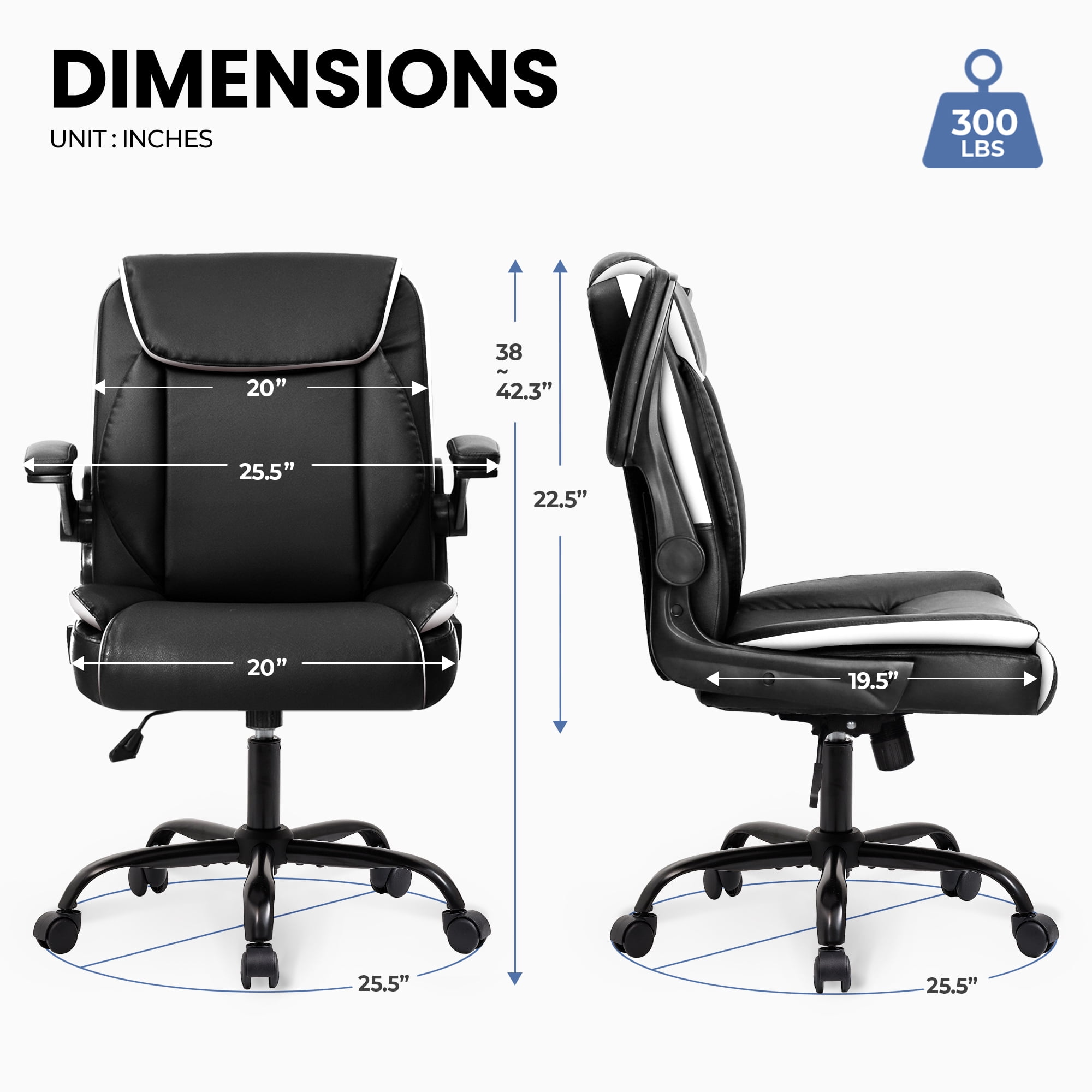 CELTOSS Leather Office Chair, Ergonomic Executive Chair with Padded Flip-Up Armrests, Mid-Back PU Computer Desk Chair, Black