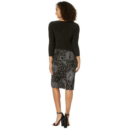 Adrianna Papell Jersey Wrap Embroidered Sheath Dress Black
