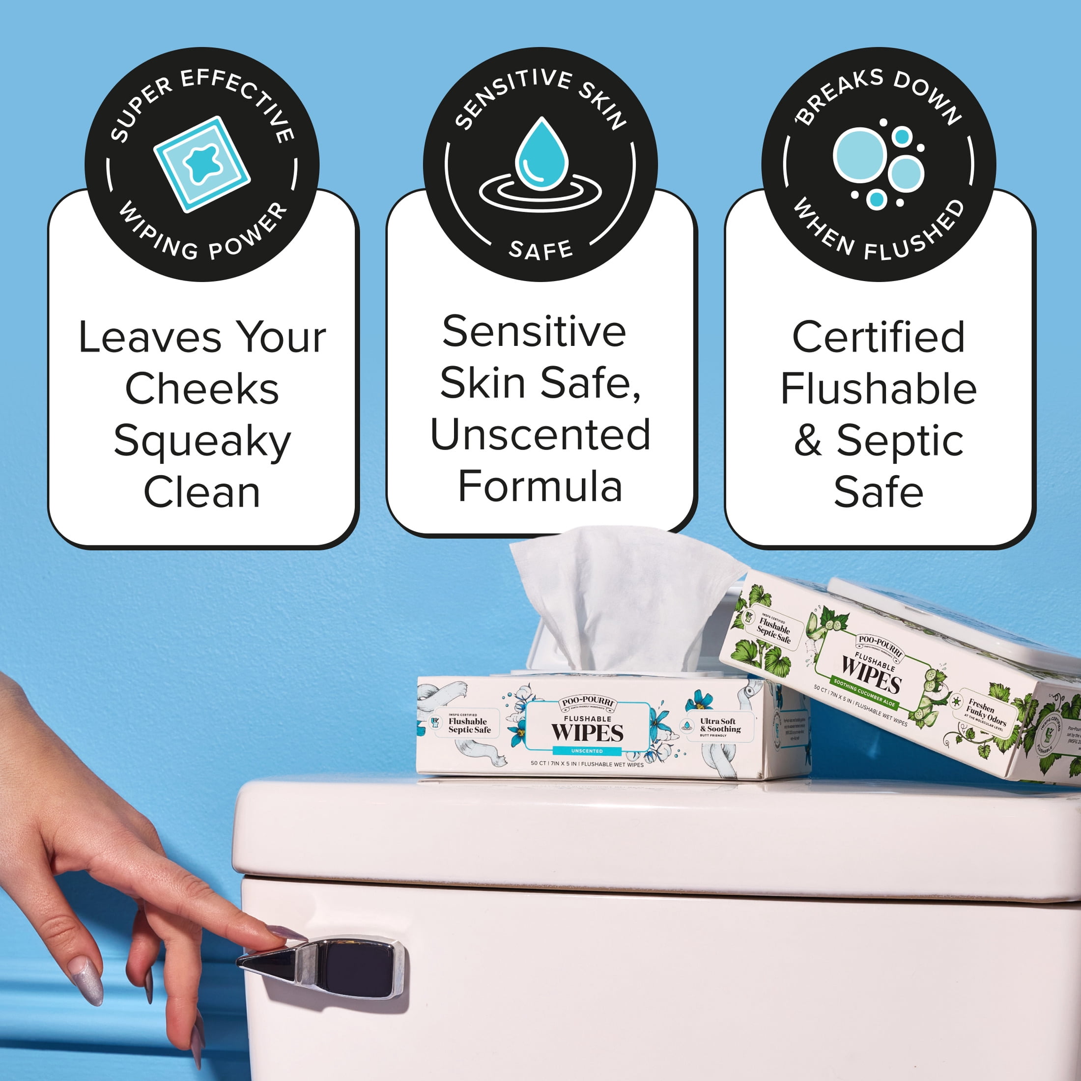 Poo~Pourri Flushable Wipes, Fragrance-Free, 50ct