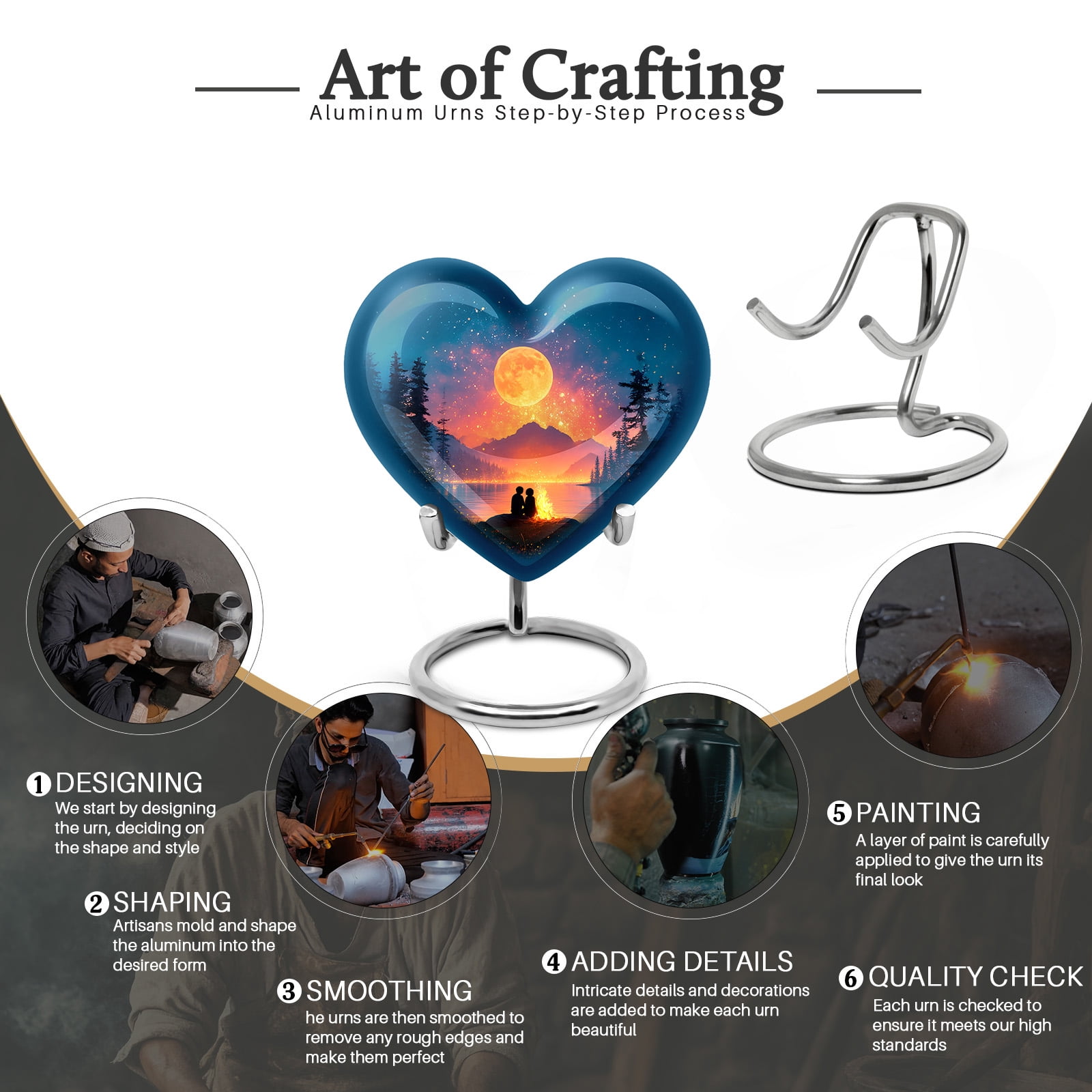 KARYLIZ Campfire Urn - Heart Shaped Memorial Urn for Family - Ash Container for Couple Under Moon - Couple Under Moon Cremation Box - Urns for Male Female - Ocean Blue Urns for Male & Female - 8 Inch